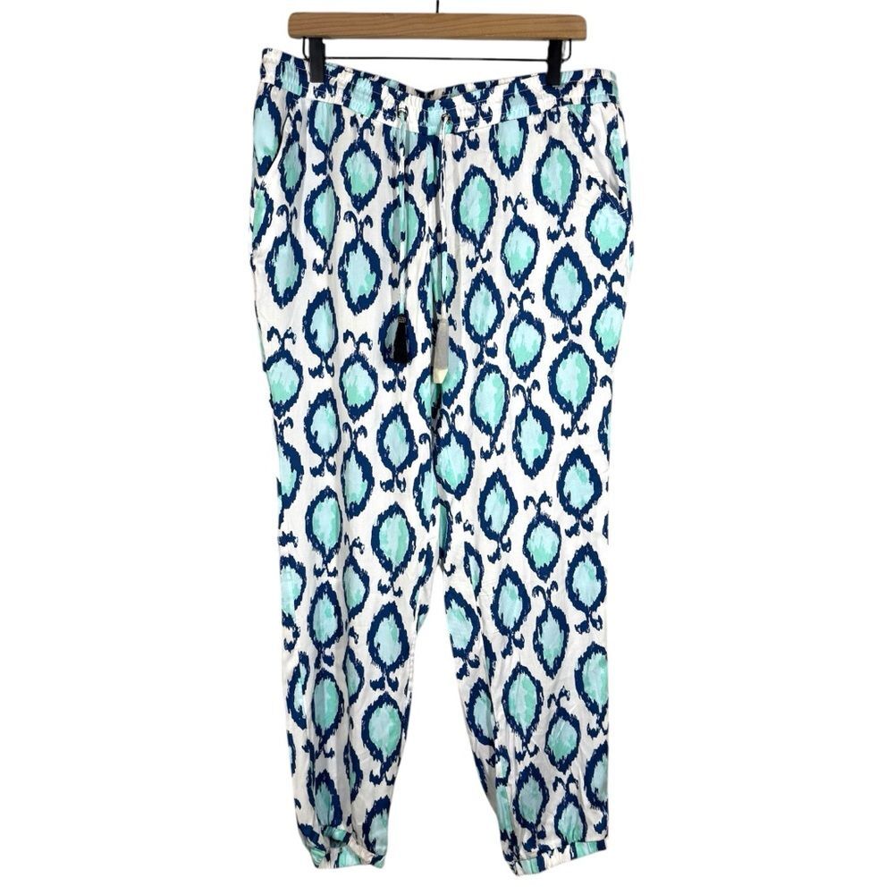 NWT Lilly Pulitzer Piper Pants Hook You In Print Blue White Pull On Preppy Large